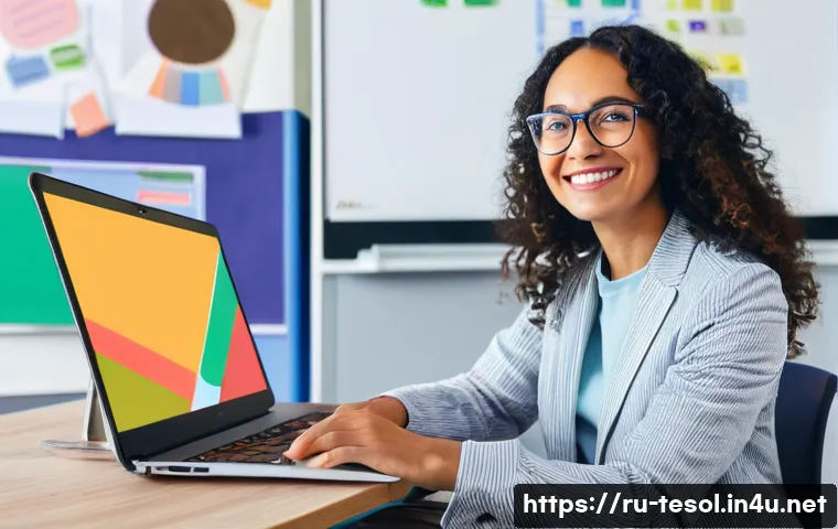 TESOL 강사로서의 성장 사례 - **Prompt 1: A Modern Online Educator**
A vibrant, dynamic illustration of a female English teach...