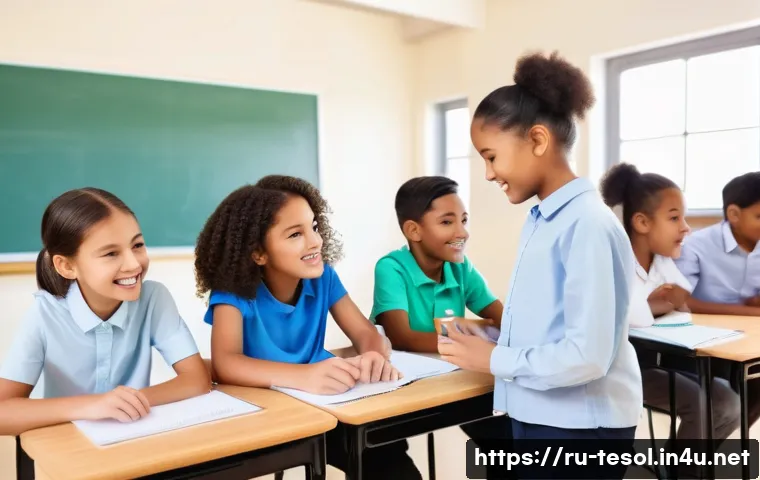 TESOL 강사의 도전 과제 - A diverse classroom scene showing students of various ages and ethnic backgrounds engaged in English...
