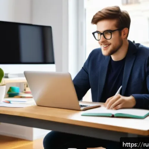 Home 31 TESOL 자격증으로 가능한 프리랜스 업무 - A professional online English tutor conducting a virtual lesson from a cozy home office, with a well...