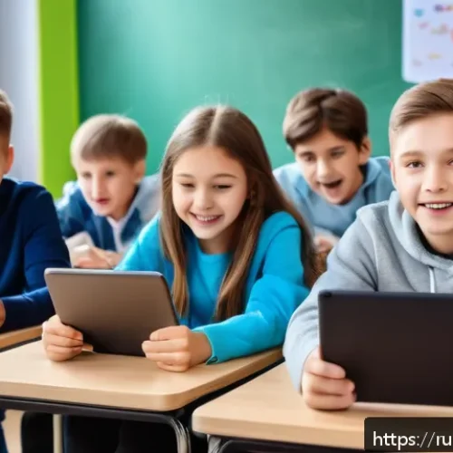 Home 30 TESOL 교육의 최신 트렌드 - A modern classroom scene in Russia featuring a diverse group of children and teenagers engaged with ...